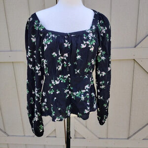 Old Navy Womens Top Blouse  Shirt Size L Black Floral